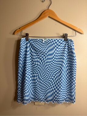 Wild Fable Blue Wavy Checkerboard Mini Skirt Size Small Y2K